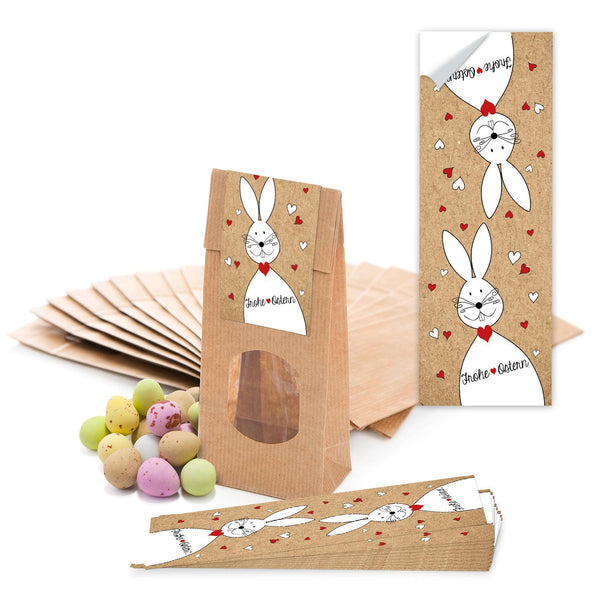 25 braune Papiertüten MIT FENSTER + Pergamin-Einlage 7 x 4 x 20,5 cm + 25 ENGEL-Aufkleber FROHES FEST beige weiße Sterne 5 x 15 cm Weihnachtstüten Geschenktüten Verpackung Weihnachten