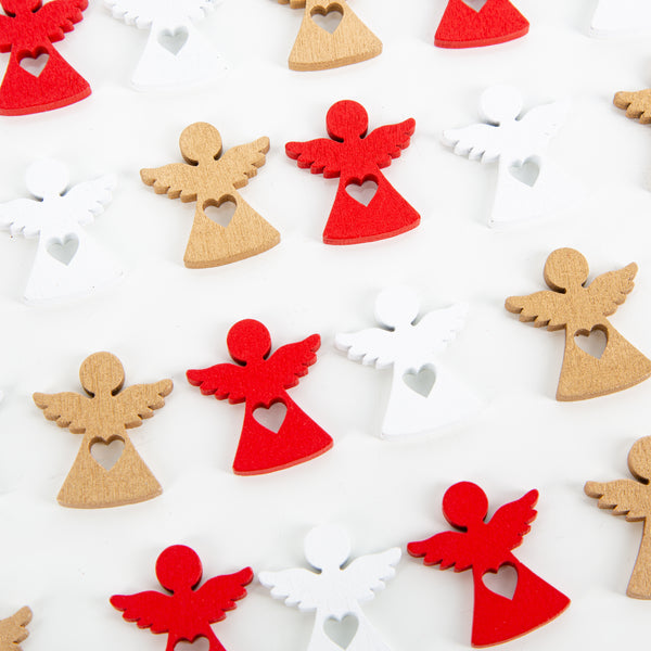 24 Mini Engel aus Holz weiß Holzengel 2 cm Weihnachten