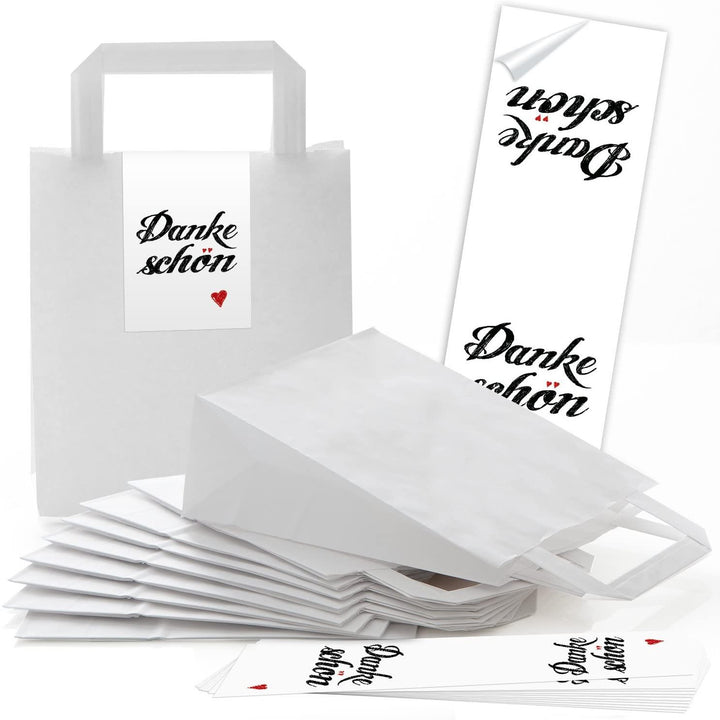 10 rot weiß gepunktete Papiertüten Geschenk-tüten Weihnachtstüten Boden 18 x 8 x 22 cm kleine Papiertaschen + Weihnachts-Aufkleber FROHE WEIHNACHTEN rot weiß pink Verpackung Geschenke