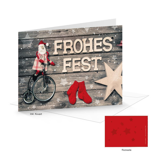 Weihnachtskarten DIN A6 quer Klappkarten Frohes Fest rot braun + Briefumschläge 50 Stück