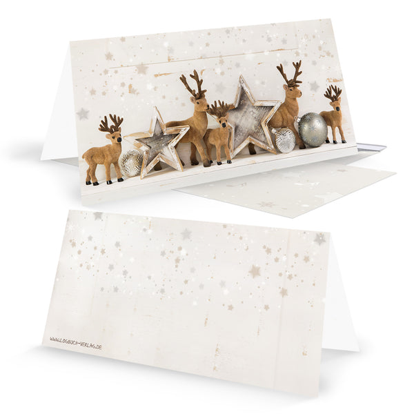Umschläge & Weihnachtskarten DIN lang Klappkarten beige braun gold mit Hirsch-Motiv Shabby Chic 50 Stück