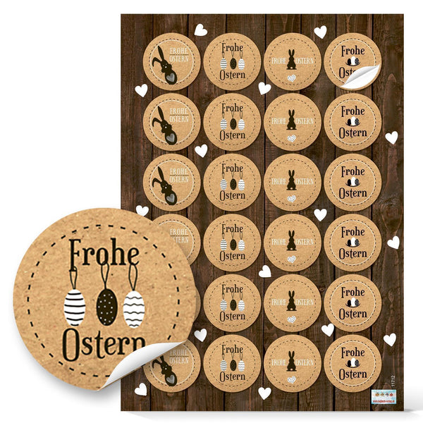 Ostersticker Ø 4 cm braun schwarz in Kraftpapier-Optik Frohe Ostern 96 Aufkleber / 4 Bögen